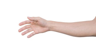 Kırpma yolu olan beyaz arkaplanda elle izole edilmiş bir adam.