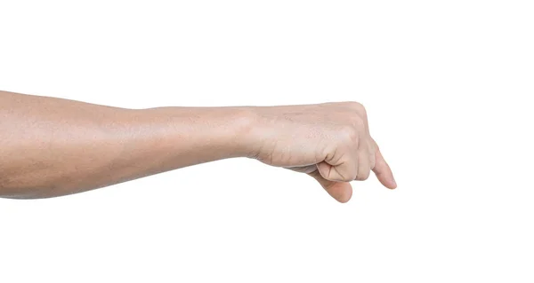 Człowiek Ręka Trzymać Coś Odizolowany Białym Tle Ścieżką Wycinania — Zdjęcie stockowe