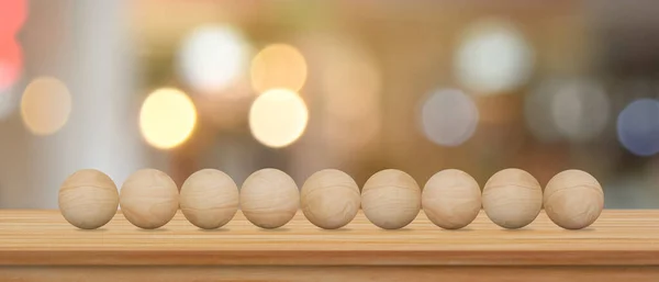 Empty Wood Sphere Wooden Table Blur Bokeh Background Your Creative — Stock fotografie