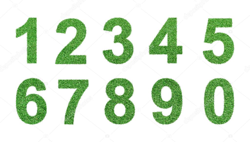 Grass numbers 0 - 9, Isolated on white background. Eco green environment symbol
