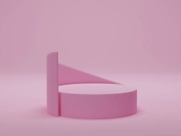 3Dレンダリング ピンクの背景にピンクの台座の表彰台 幾何学的形態を持つ抽象最小シーン 化粧品製品ディスプレイ 表彰台 ステージ台座を表示するためのモックアップ — ストック写真
