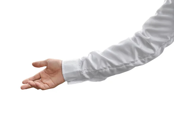 Gesture Man Hand Shirt Isolated White Background Clipping Path — Stock Photo, Image