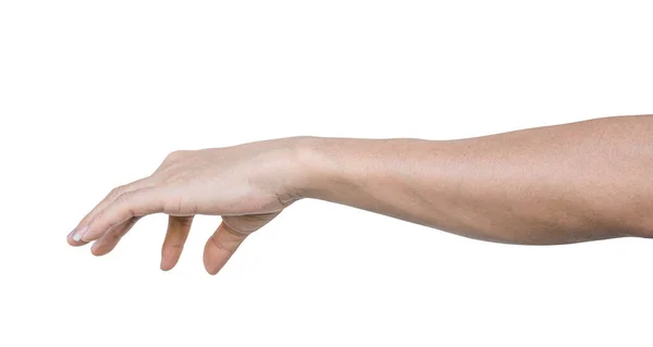 Άνθρωπος Χέρι Για Κρατήσει Κάτι Απομονώνονται Λευκό Φόντο Περικοπή Διαδρομή — Φωτογραφία Αρχείου