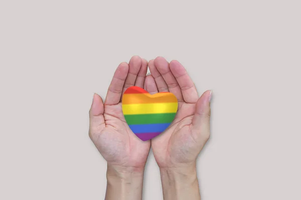 Lgbtq Regenboog Hart Handen Witte Achtergrond Verscheidene Gelijkheid Vrijheid Van — Stockfoto