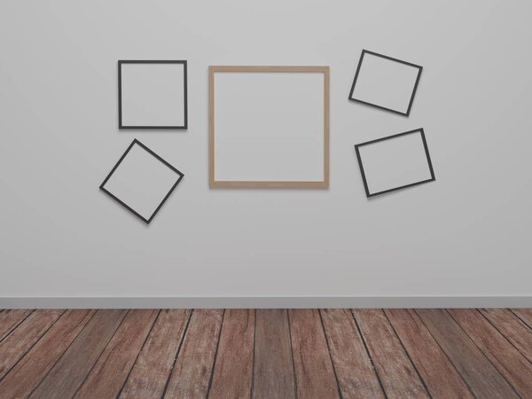Empty room and wood floor on the white wall background, Mock up picture frame minimal interior design. 3D rendering 3D illustration
