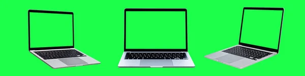 Sammlung Von Laptop Oder Notebook Mit Leerem Grünen Bildschirm Auf — Stockfoto