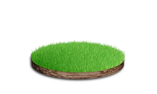 白い背景に隔離された草と土壌の丸い断面 3Dレンダリング — ストック写真