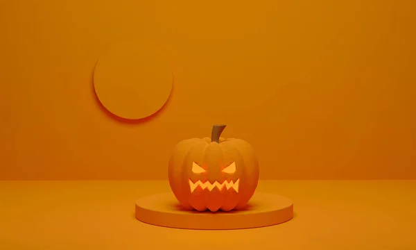Rendering Pumpkin Podium Minimal Scene Halloween Background — Stock Photo, Image