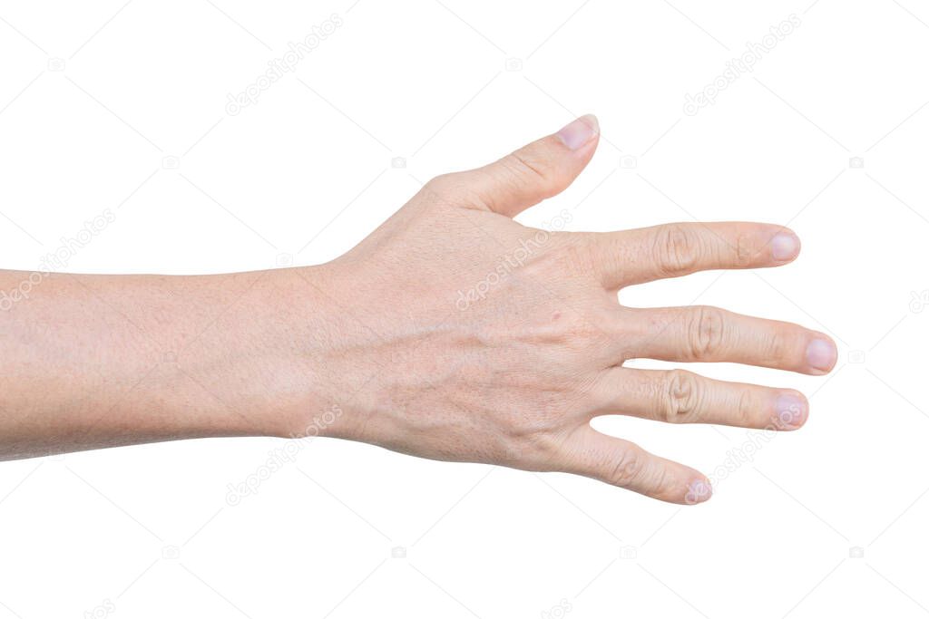 Palm hand of young man, Isolated on white background with clipping path.