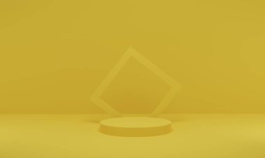 3 boyutlu görüntüleme. Ürün tanıtımı için sarı sahne geometrik şekil podyumu. Boş alanı olan soyut minimalist tasarım.