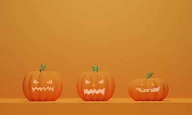 Turuncu arka planda Cadılar Bayramı kabağı. 3 Boyutlu resimleme