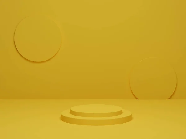 Renderização Pódio Cilindro Amarelo Fundo Estúdio Mínimo Plataforma Forma Geométrica — Fotografia de Stock