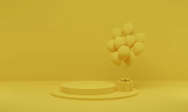 Renderização Pódio Cilindro Amarelo Mínimo Com Balão Fundo Estúdio Plataforma — Fotografia de Stock