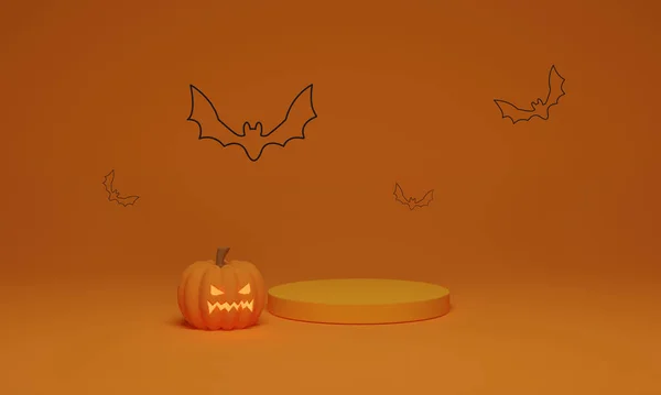 Rendering Scena Minimale Astratta Del Podio Sfondo Halloween Zucca Con — Foto Stock