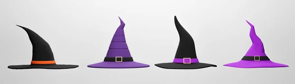 Collezione Cappello Strega Sfondo Bianco Halloween Rendering Illustrazione — Foto Stock