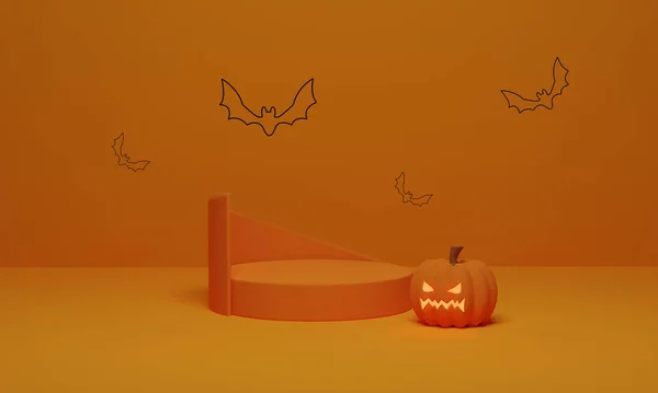 Representación Escena Mínima Abstracta Del Podio Para Fondo Halloween Calabaza — Foto de Stock