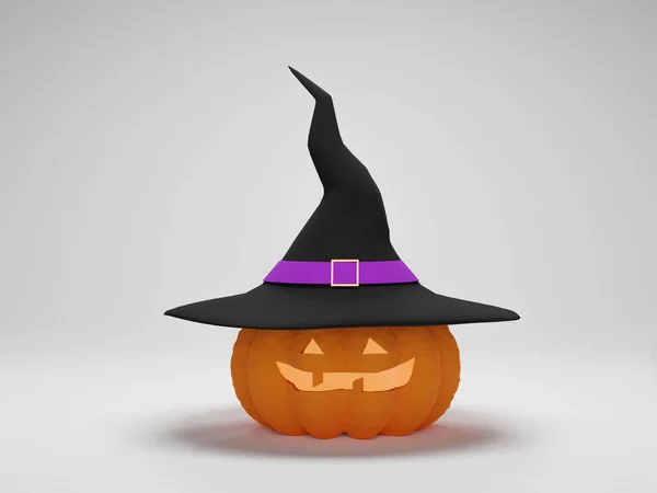 Renderowanie Dynia Halloween Kapeluszu Czarownicy Białym Tle Szczęśliwego Halloween Tle — Zdjęcie stockowe