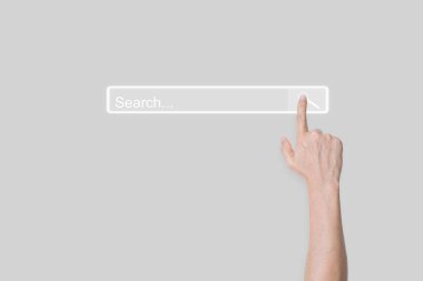El ile arama internet bilgi ve ağı tarama. Kopyalama alanı olan bilgisayar dokunmatik ekranında arama sayfası.