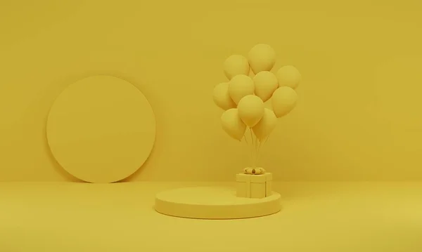 Rendering Yellow Cylinder Podium Minimal Balloon Studio Background Abstract Geometric — Stock Photo, Image