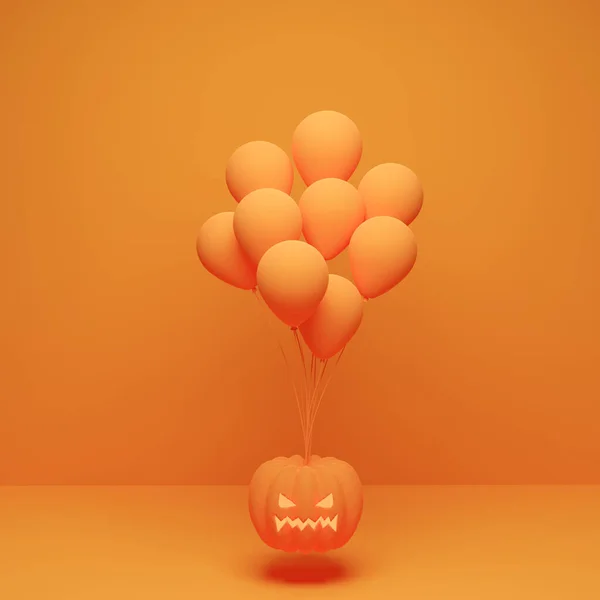 Conceito Halloween Abóbora Com Balão Sobre Fundo Laranja Renderização Ilustração — Fotografia de Stock