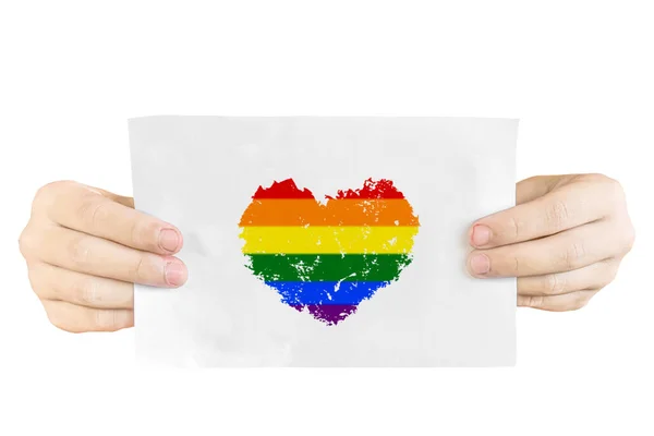 Handen Vasthouden Papier Met Hartvorm Lgbtq Kleur Geïsoleerd Wit Transgender — Stockfoto