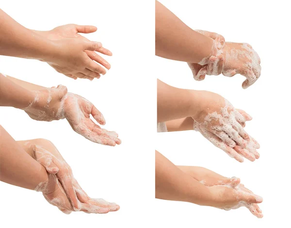 Coleção Mulheres Lavar Mãos Isolado Fundo Branco Caminho Recorte — Fotografia de Stock