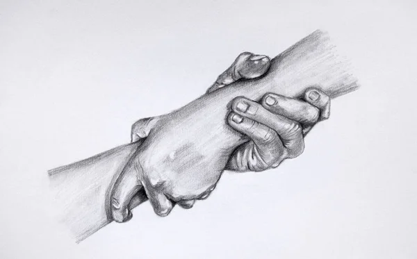Desenho Dando Uma Mão Amiga Esboço Duas Mãos Segurando Outro — Fotografia de Stock
