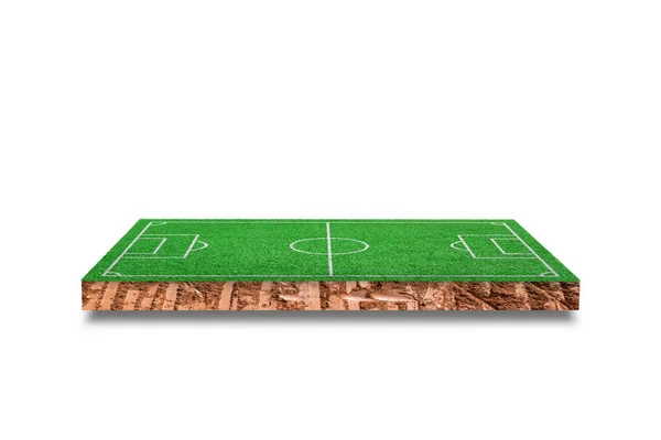Sección Transversal Cúbica Suelo Con Campo Fútbol Hierba Verde Aislado —  Fotos de Stock