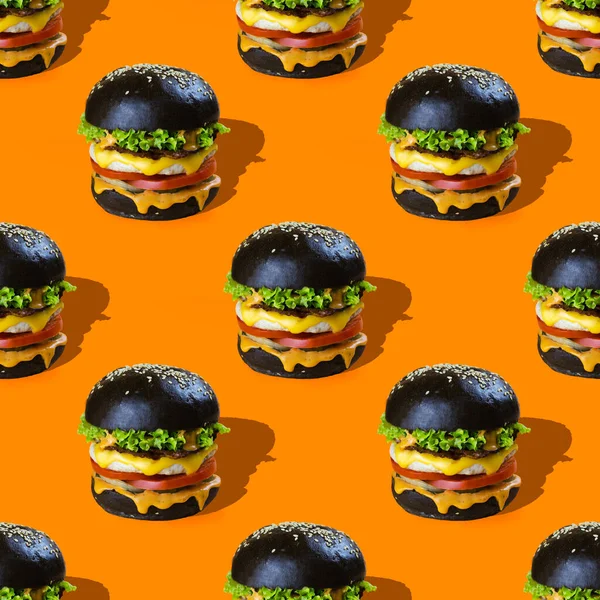 Burger Muster Auf Orangefarbenem Hintergrund — Stockfoto