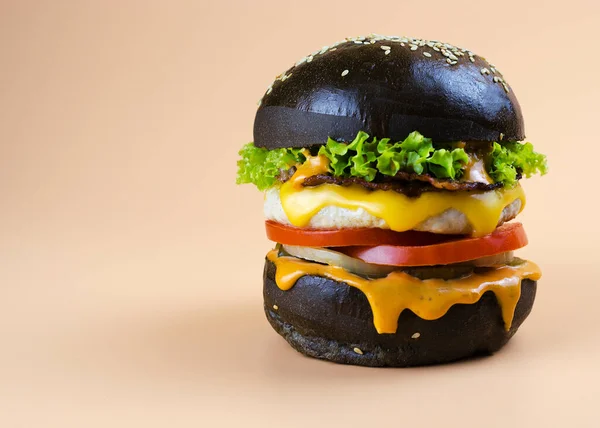 Hamburguesa Pollo Bollo Negro — Foto de Stock