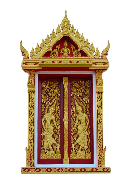 Golden angle sculpture at Thai public temple window isolated on — Stock Photo, Image