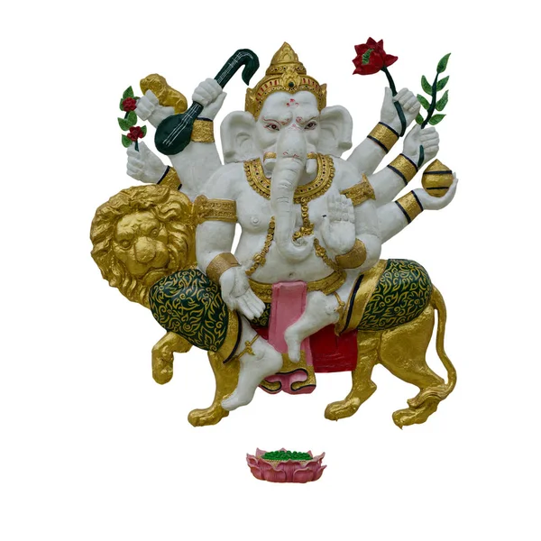 インドの神ガネーシャまたはヒンズー教の神名作業経路を持つ白い背景のシンガ ガナパティ — ストック写真