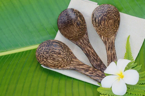 Palmsuiker Rijstlepels Groen Bananenblad — Stockfoto