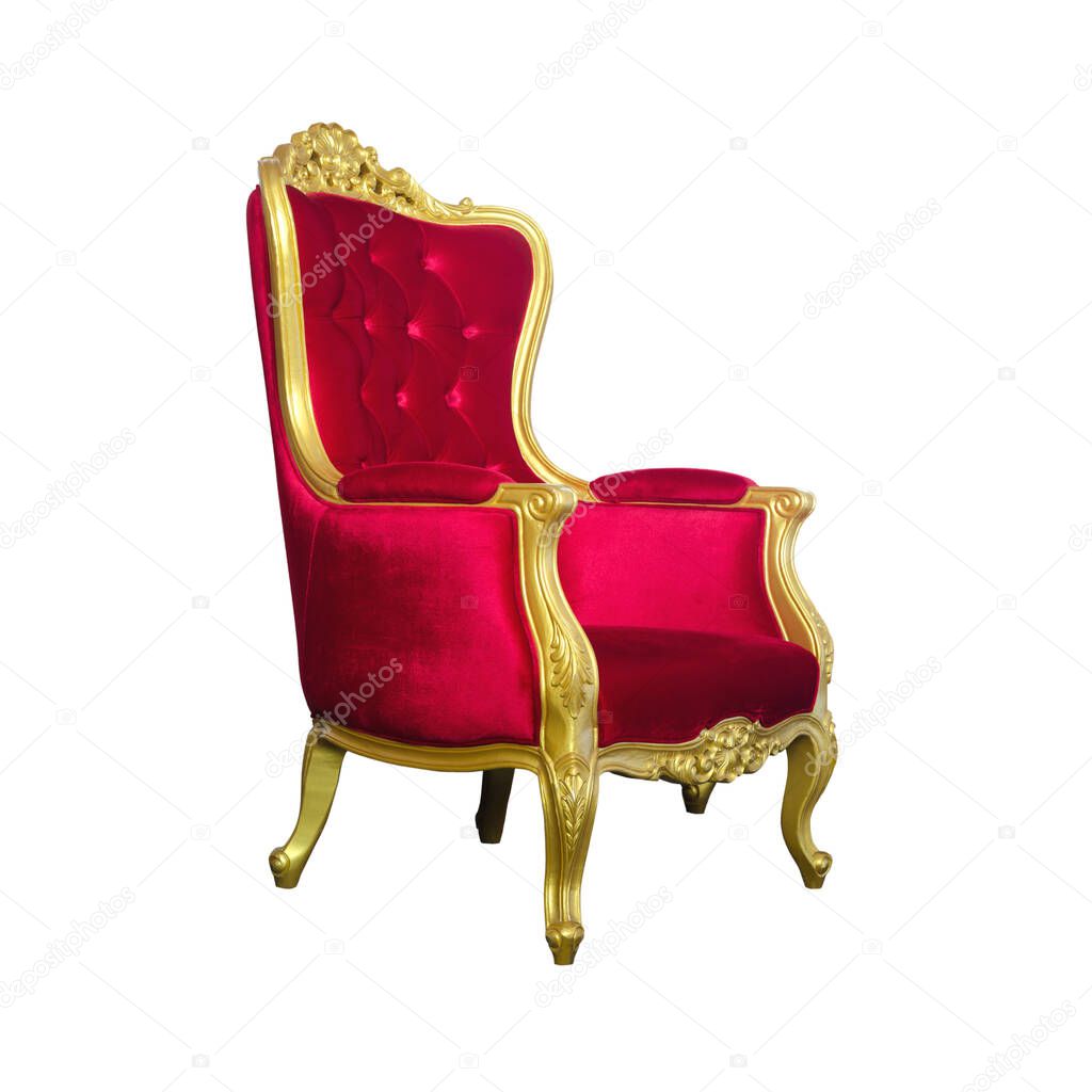 Red Luxurious Velvet armchair isolated on whte background with working path