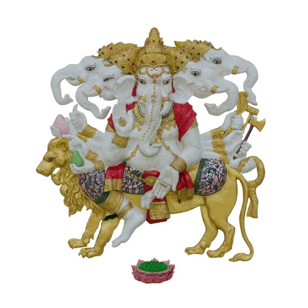 Femhövdad Ikonografisk Form Den Hinduiska Guden Ganesha Ganapati Vit Bakgrund — Stockfoto