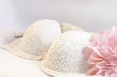 lingerie bra with pink artficial flower clipart