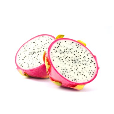 Dragon meyve üzerinde beyaz izole ikiye böldüm