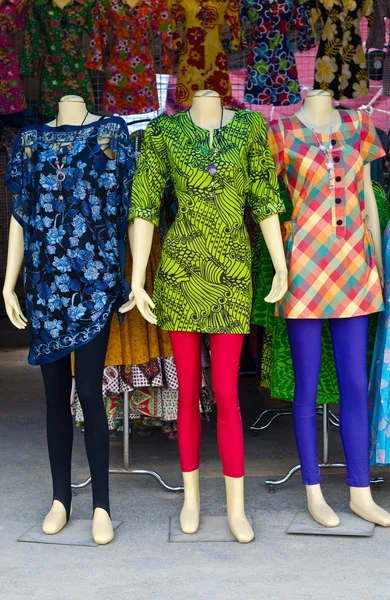 Colorful fashion dress on female mannequins — Stock Photo, Image