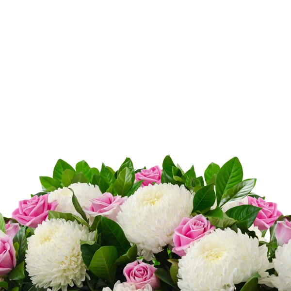 Bouquet from pink roses and white chrysanthemums isolated on whi — Stock Photo, Image