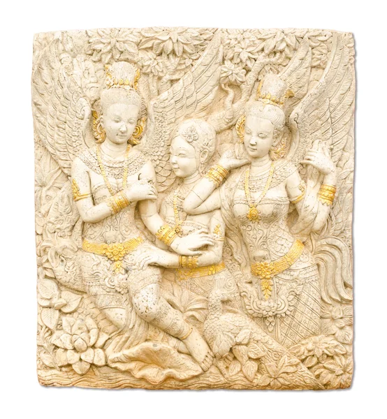 天使像作業と白で分離されたタイの寺院のタイの芸術 — ストック写真
