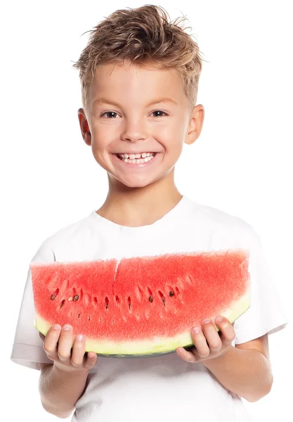 Junge mit Wassermelone — Stockfoto