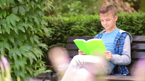 Teen chłopiec czytanie książki — Wideo stockowe