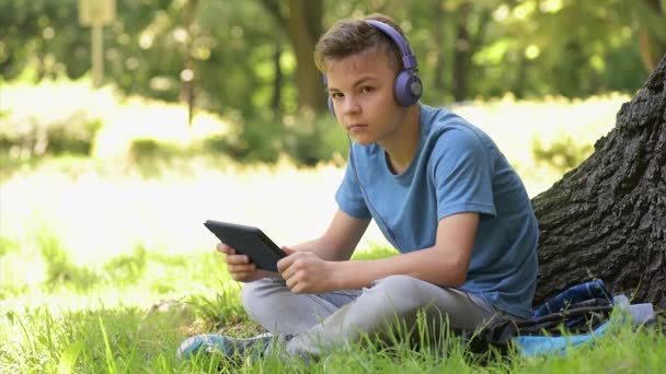 Boy with tablet at park