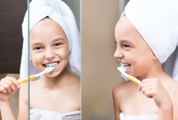 Menina escovando dentes — Fotografia de Stock