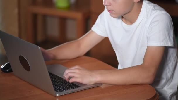 Teenager-Junge arbeitet am Laptop — Stockvideo