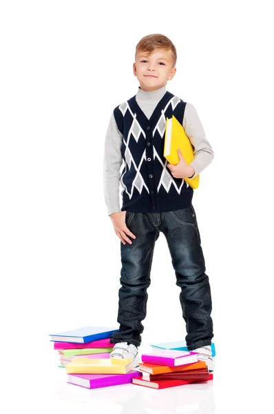 Menino da escola com livros — Fotografia de Stock