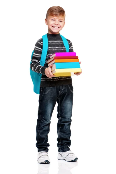 Menino da escola com mochila — Fotografia de Stock