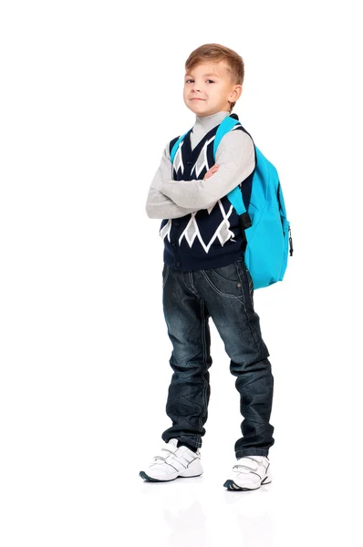 Niño de escuela con mochila — Foto de Stock