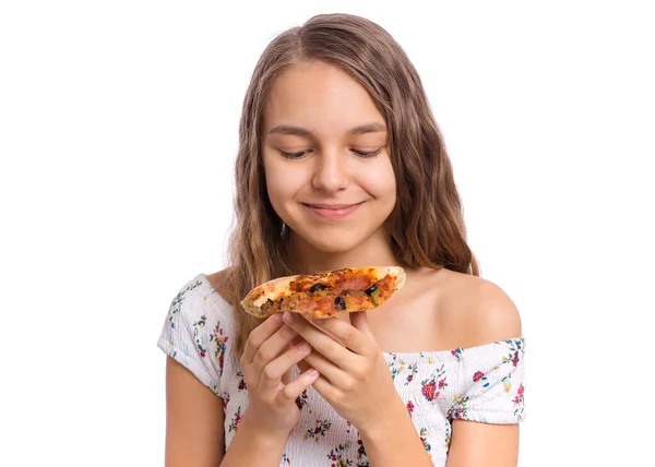 Girl emotions and food — Stock Photo, Image