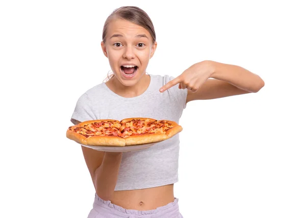 Girl emotions and food — Stock Photo, Image